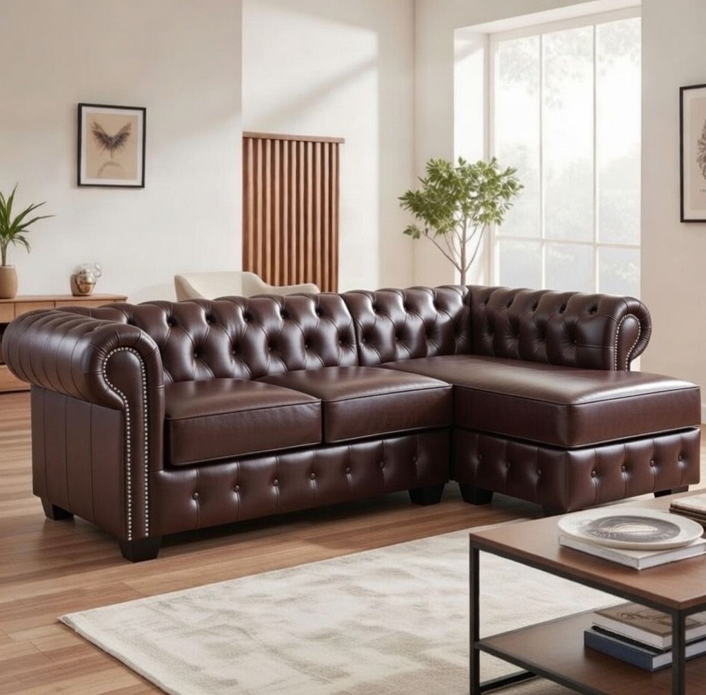 Chesterfield European Leather 2 seater with daybed 